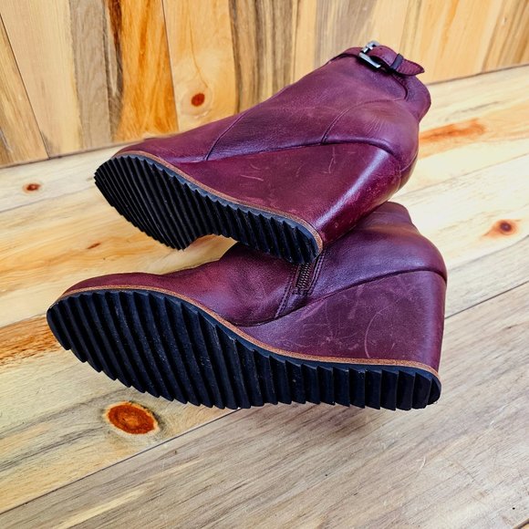 Biala Alaina Wedge Heel Wine Purple Leather Side Buckle Ankle Bootie - Picture 6 of 7